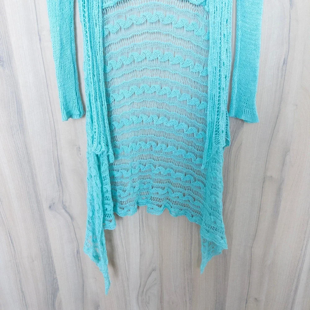 Cynthia Rowley Crochet Open Knit Cardigan‎ Small Turquoise Mermaid Boho Coastal